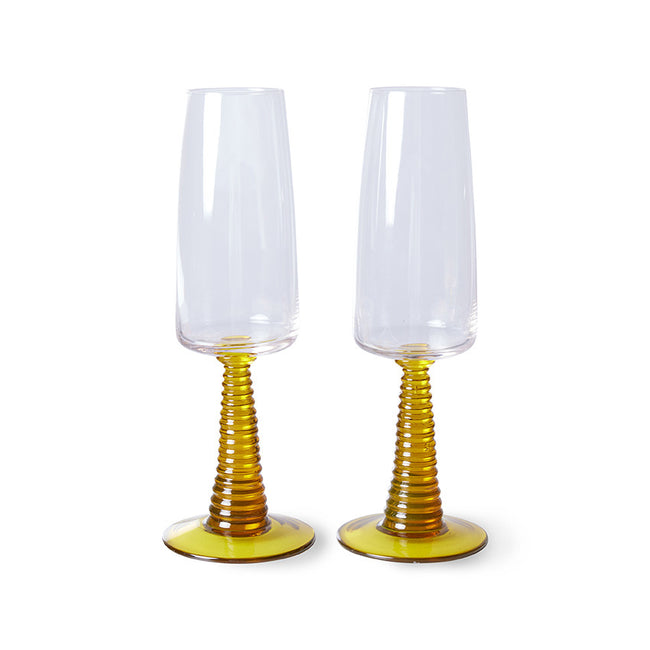 HKliving Swirl Champagne Glass Yellow (SET OF 2)