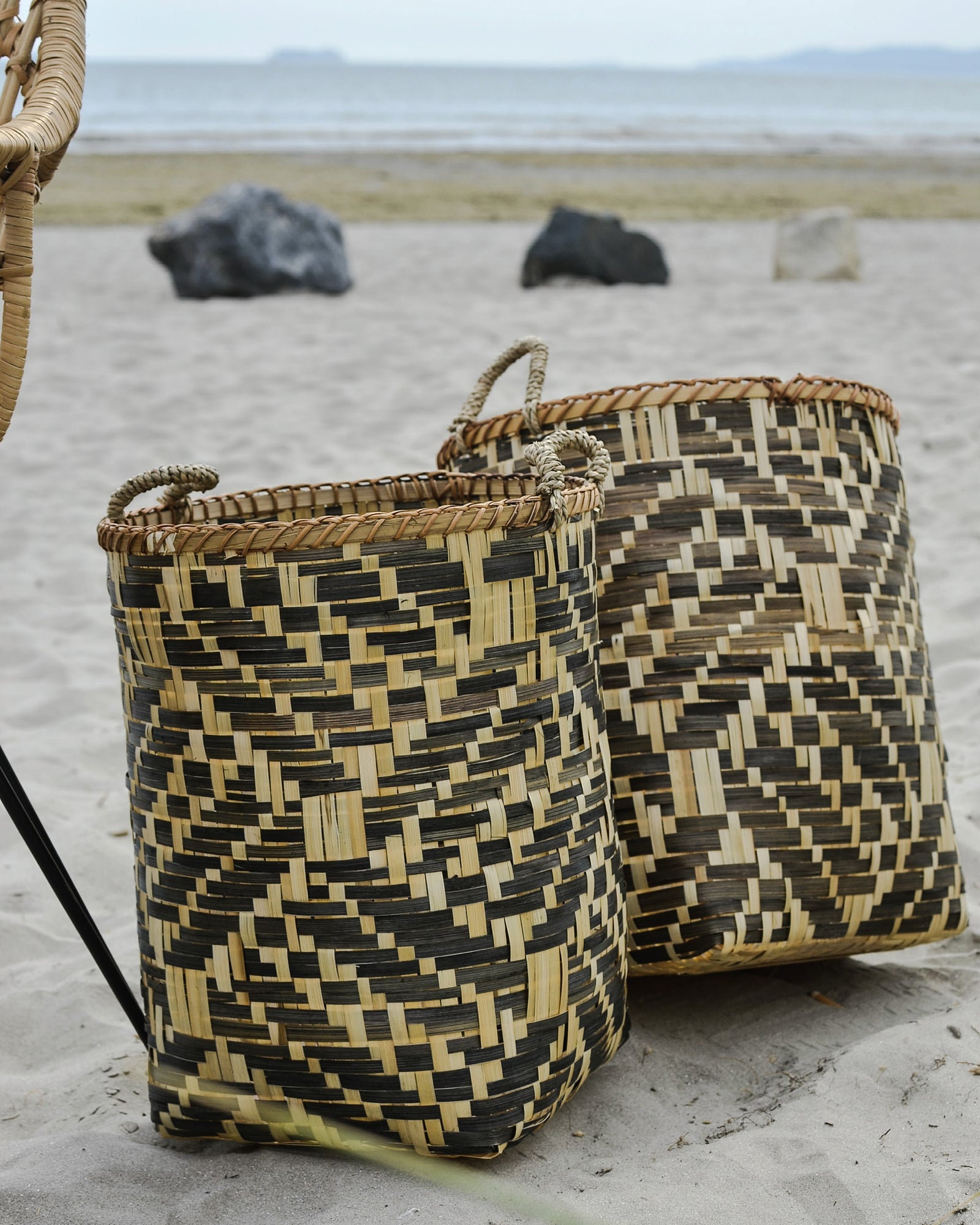 Bamboo Baskets With Handless Set of 2