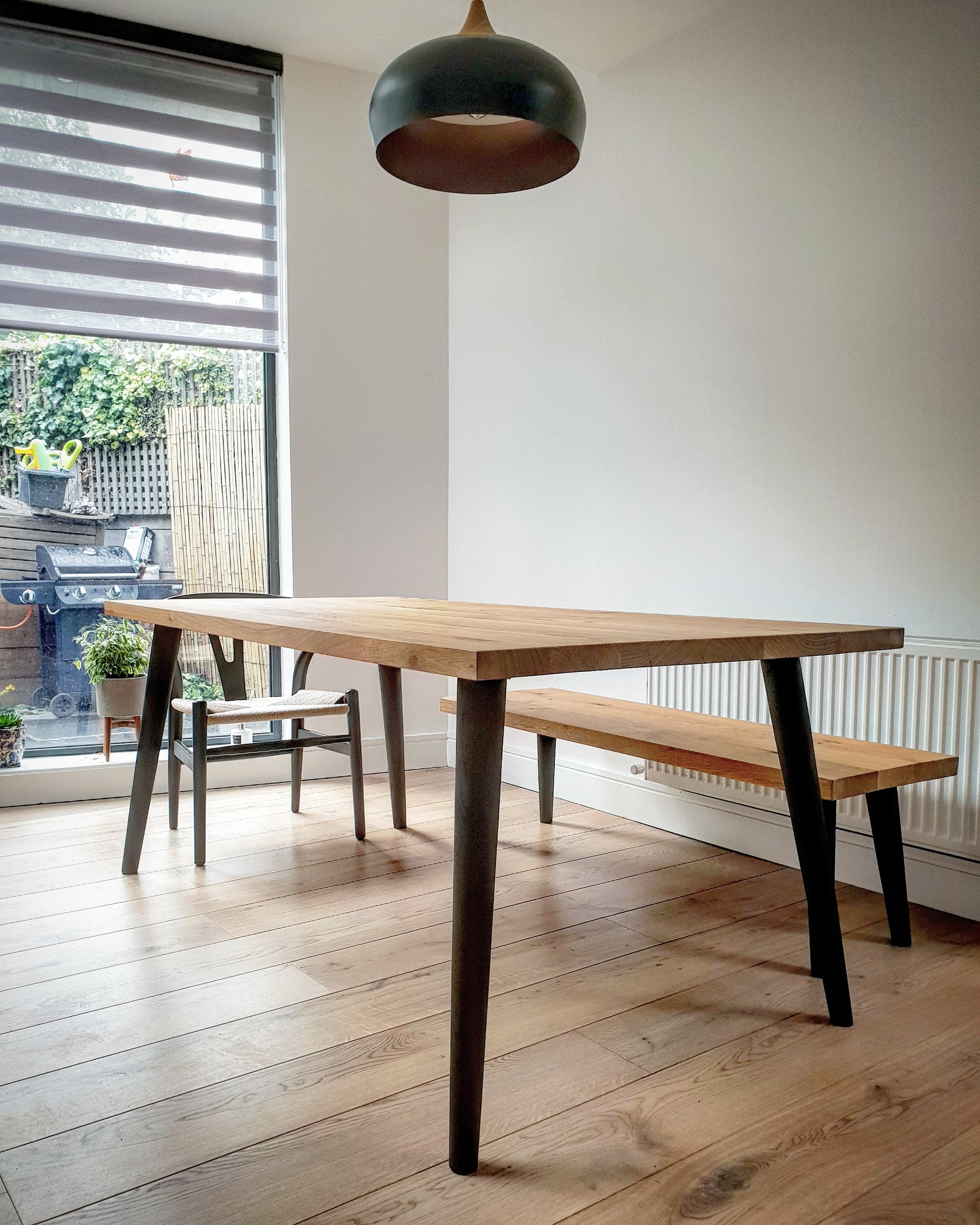 Spiky Oak Legs Dining Table with a Matching Bench by Strachel A.F.