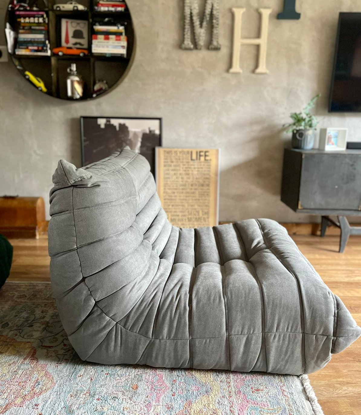 Togo Style Sofa Mid Grey 1 Seater