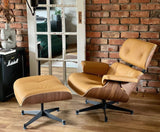 Eames Inspired Lounge Chair and Ottoman - Walnut & Camel Leather