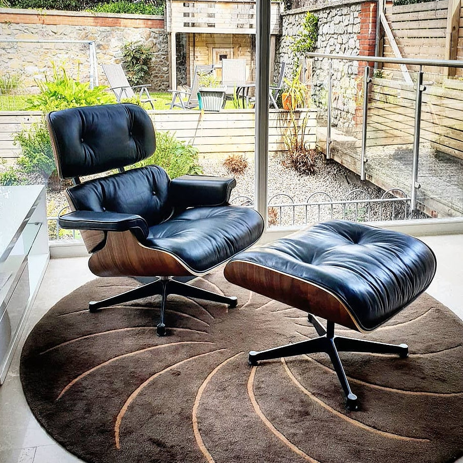 Iconic Lounge Chair and Ottoman - Walnut & Black Leather