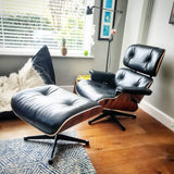 Iconic Lounge Chair and Ottoman - Rosewood & Black Leather