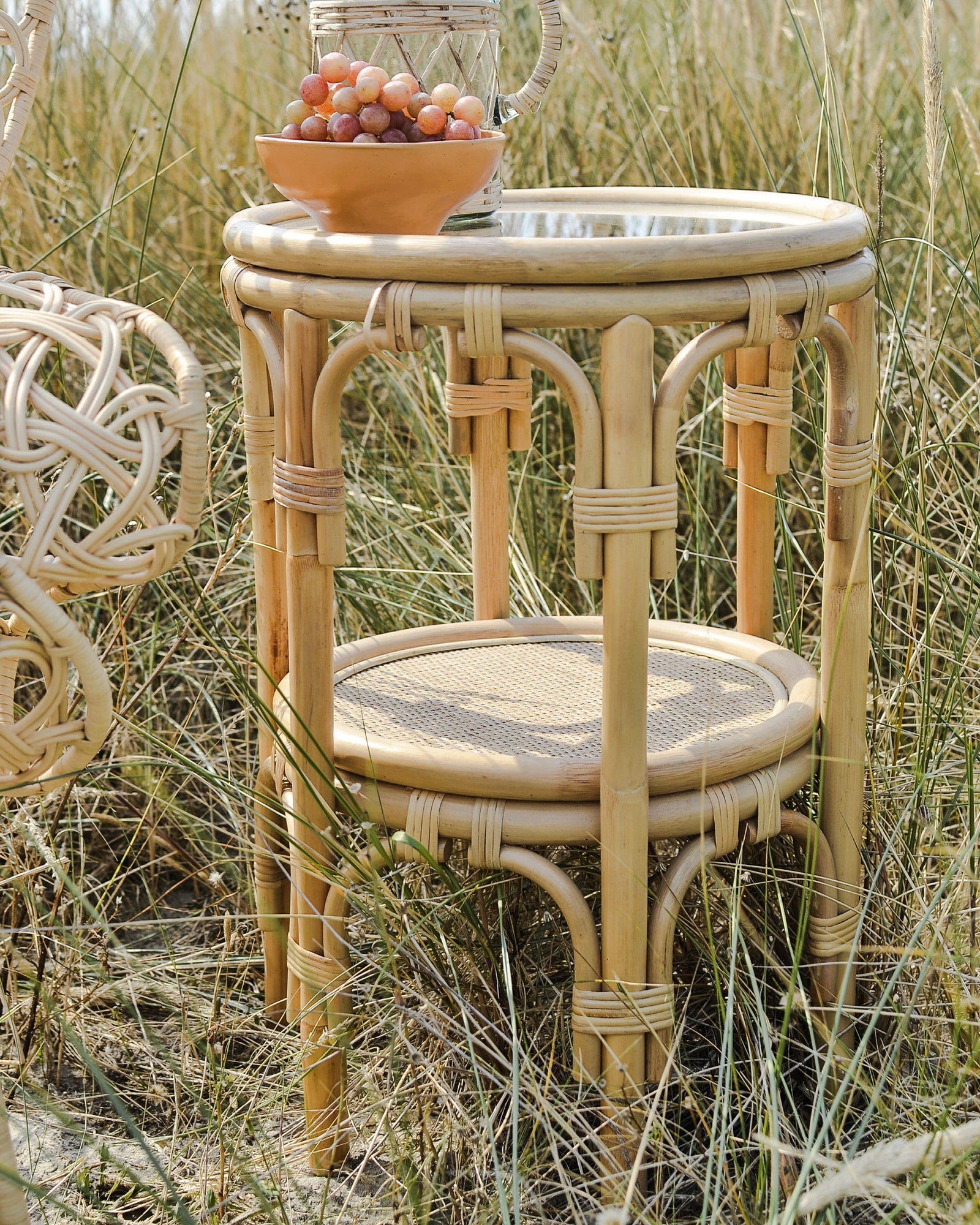 Rattan Glass Side Table