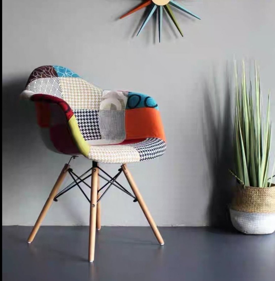 Charles Ray Eames Style DAW Chair Patchwork Upholstery