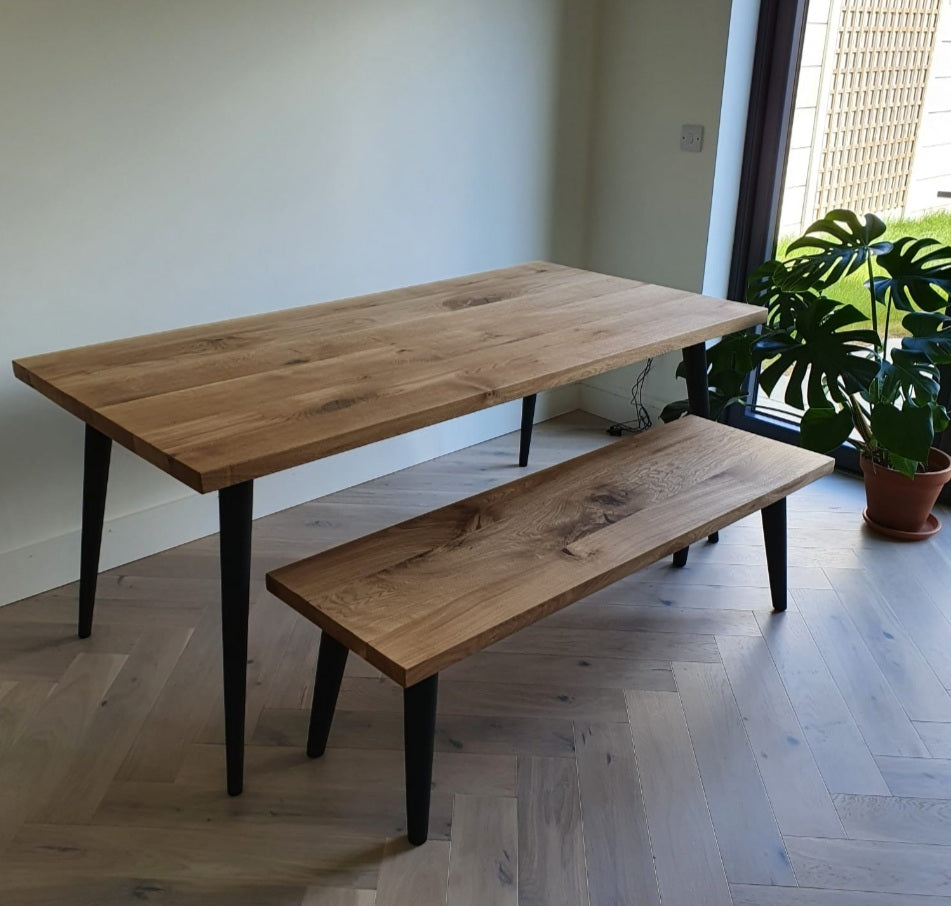 Spiky Oak Legs Dining Table with a Matching Bench by Strachel A.F.