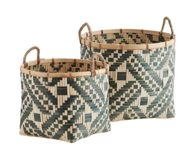Bamboo Baskets With Handless Set of 2