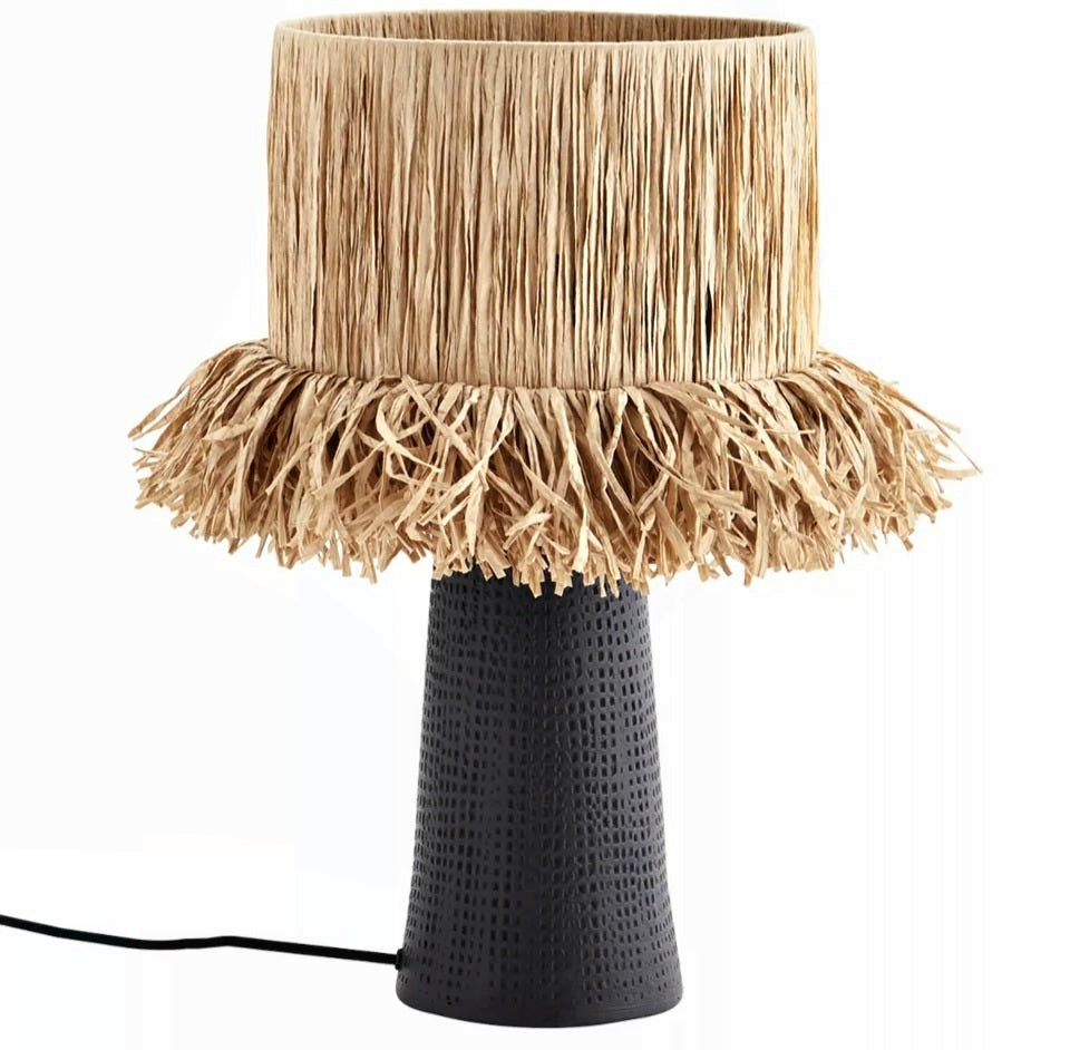 Terracotta Table Lamp With Raffia Shade