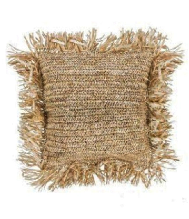 Rafia Cushion With Fringe Square