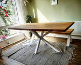 Solid Oak Dining Table Natural / Star Frame White / Matching Bench / Strachel A.F.