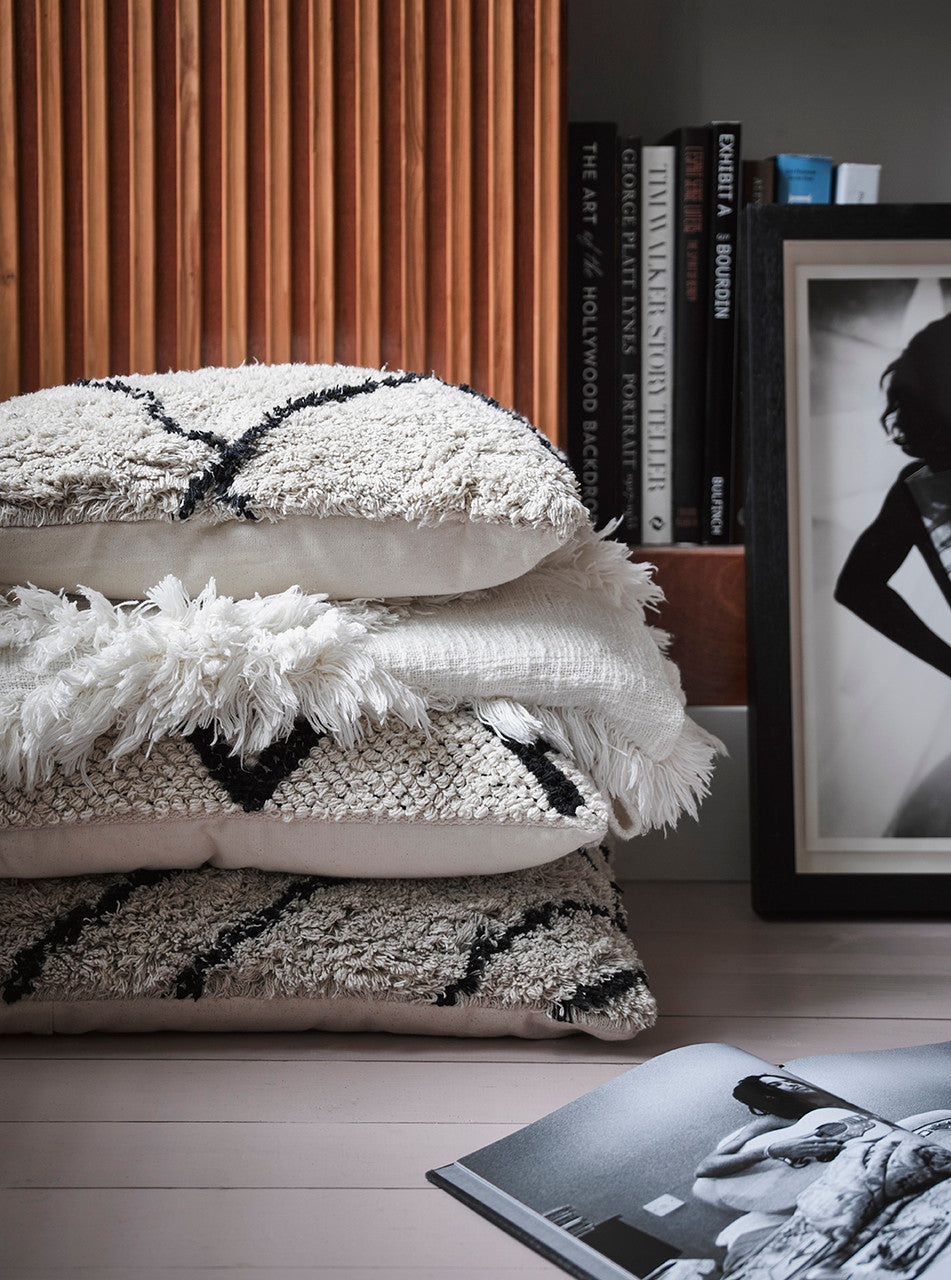 HKliving  Cotton Diamond Cushion Cream/Black (50x50)