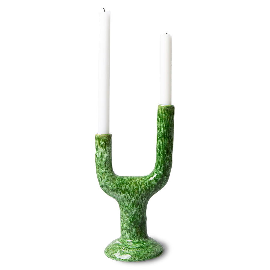 HKliving Ceramic Candle Holder Reactive Green