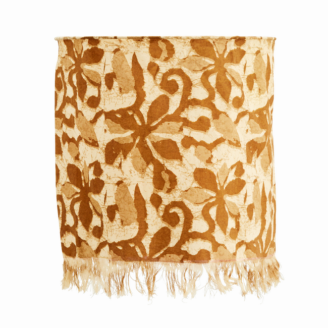 Floral Block Print Cotton Lampshade Beige/Brown - Madam Stoltz