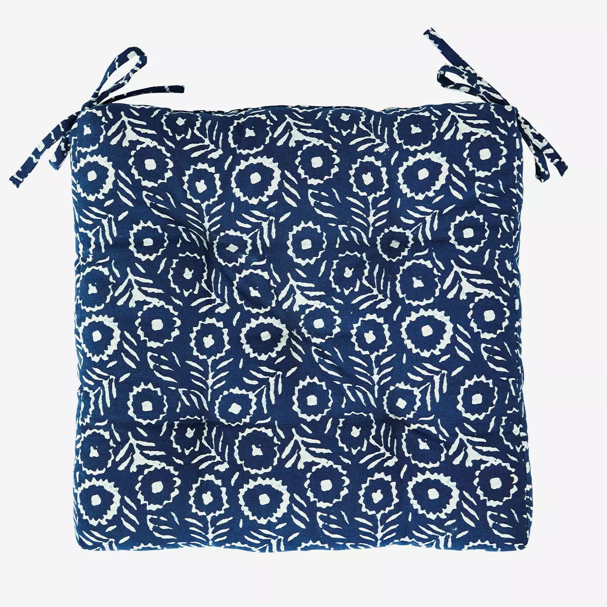 Printed Cotton Seat Pad Blue, White