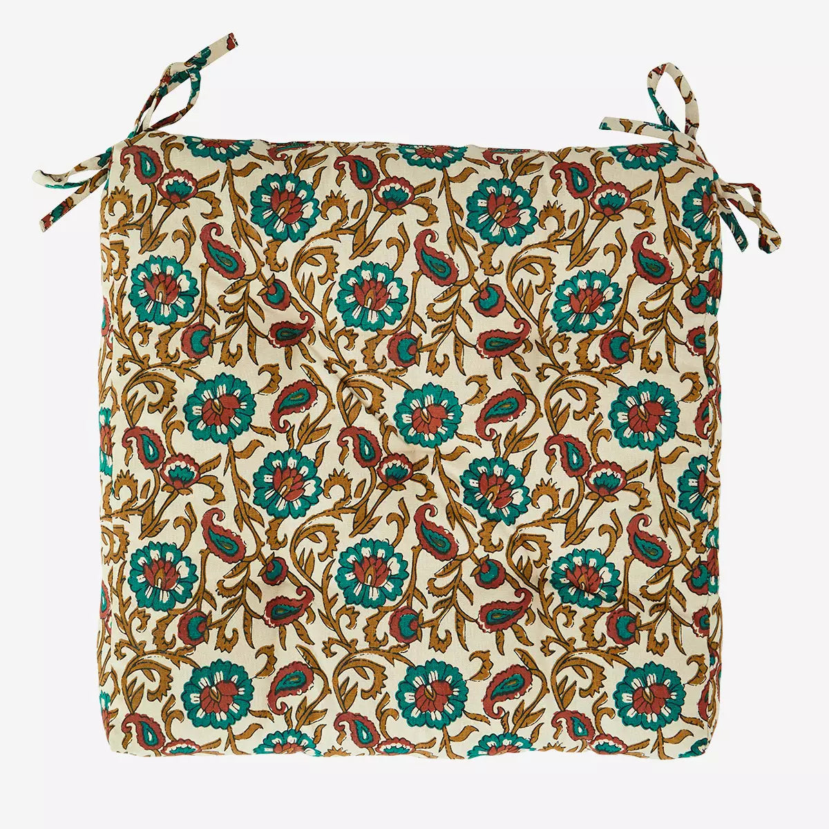 Printed Cotton Seat Pad Beige, green, paprika, mustard