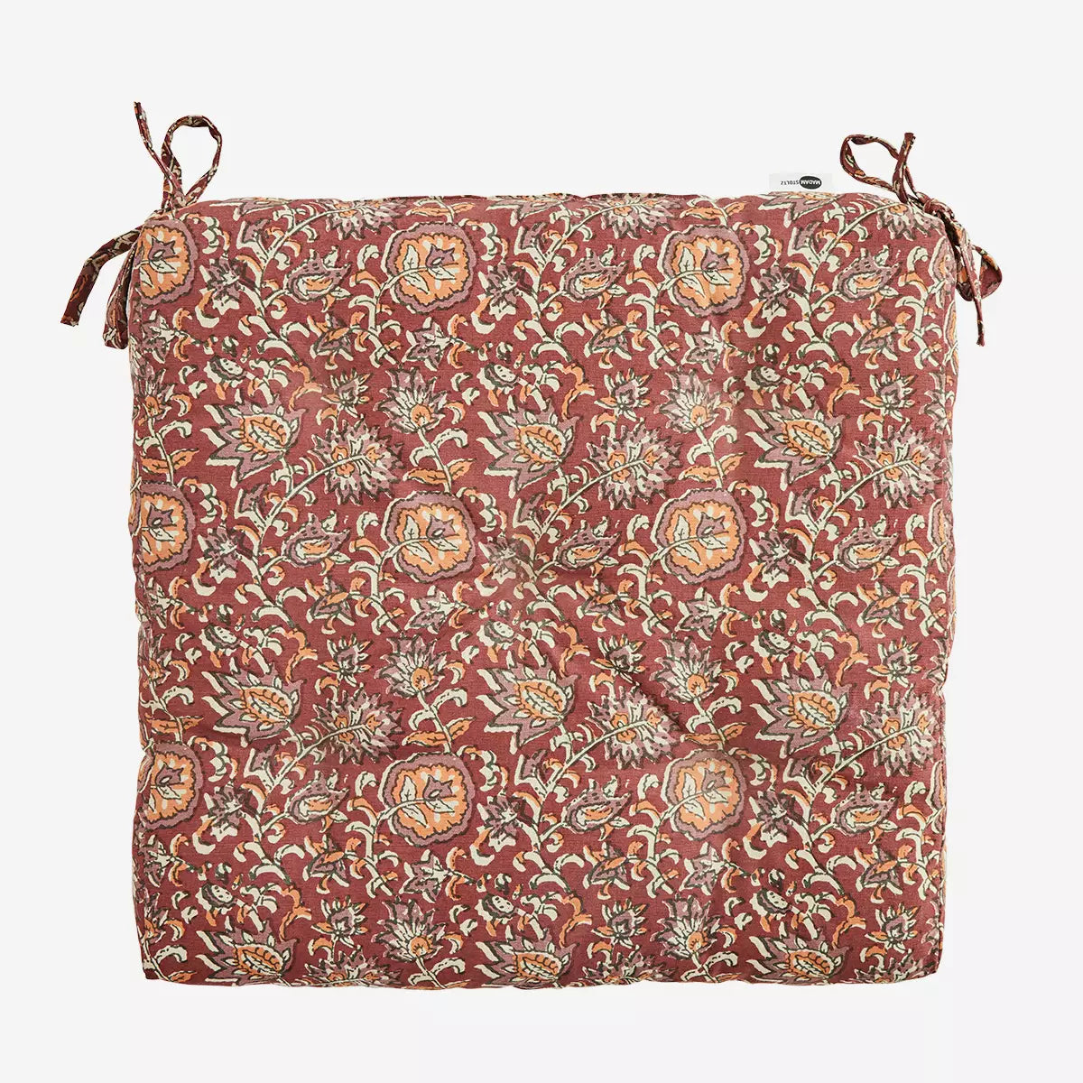 Printed Cotton Seat Pad Paprika, Dusty Rose, Orange, Beige, Grey