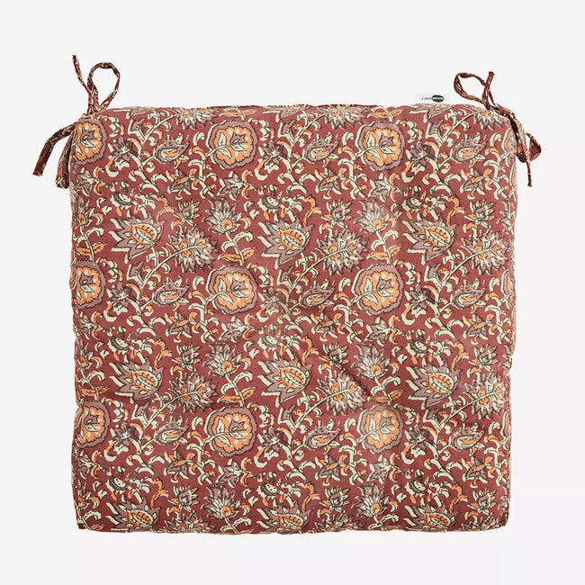 Printed Cotton Seat Pad Paprika, Dusty Rose, Orange, Beige, Grey