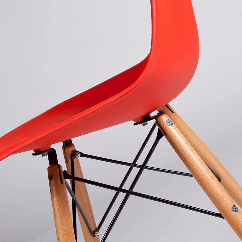 Charles Ray Eames Style DSW Side Chair  Red - Natural Legs