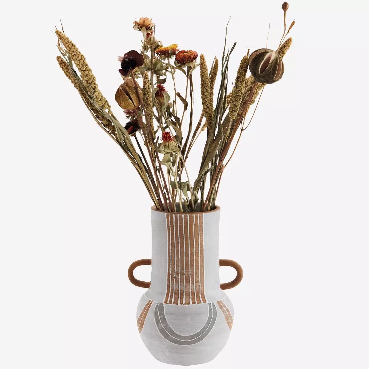 Terracotta Vase With Handles Grey, Terracotta, White Madam Stoltz