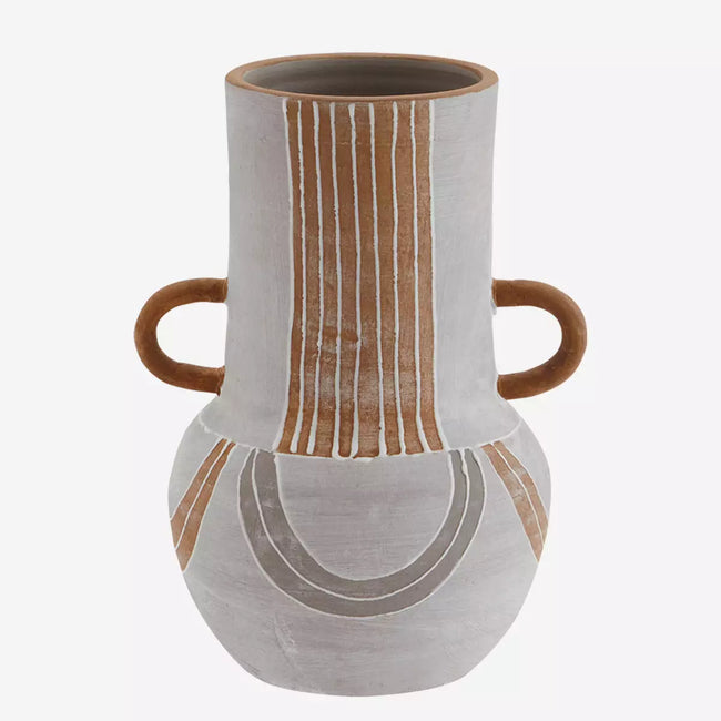 Terracotta Vase With Handles Grey, Terracotta, White Madam Stoltz