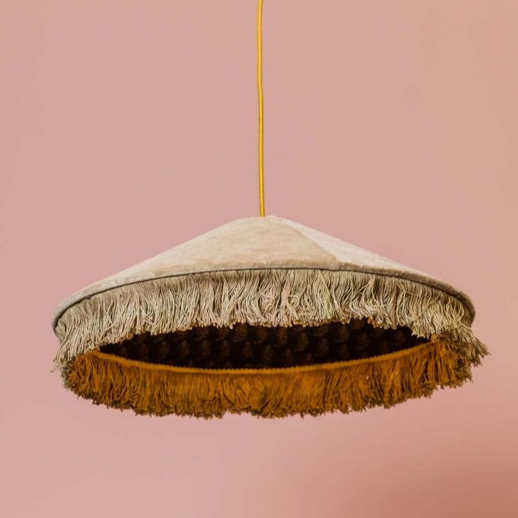 Beige Velvet Hanging lamp With Fringes