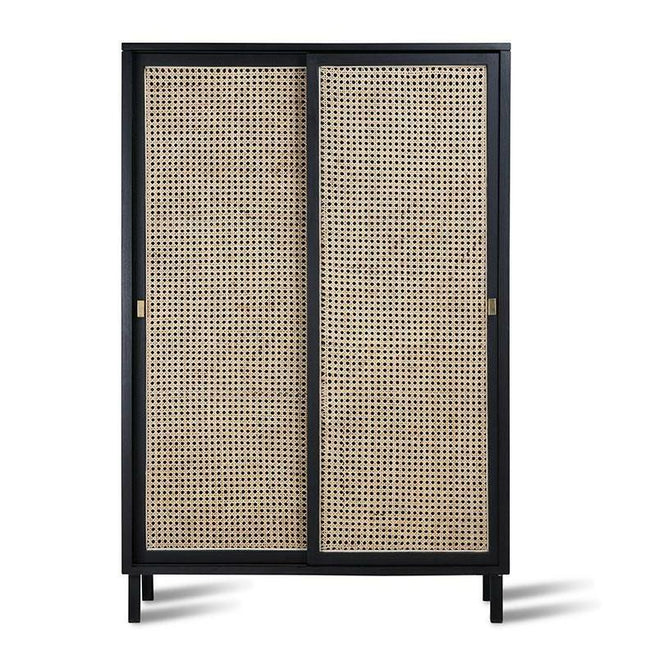 HKliving Retro Webbing Cabinet Black Sliding Door