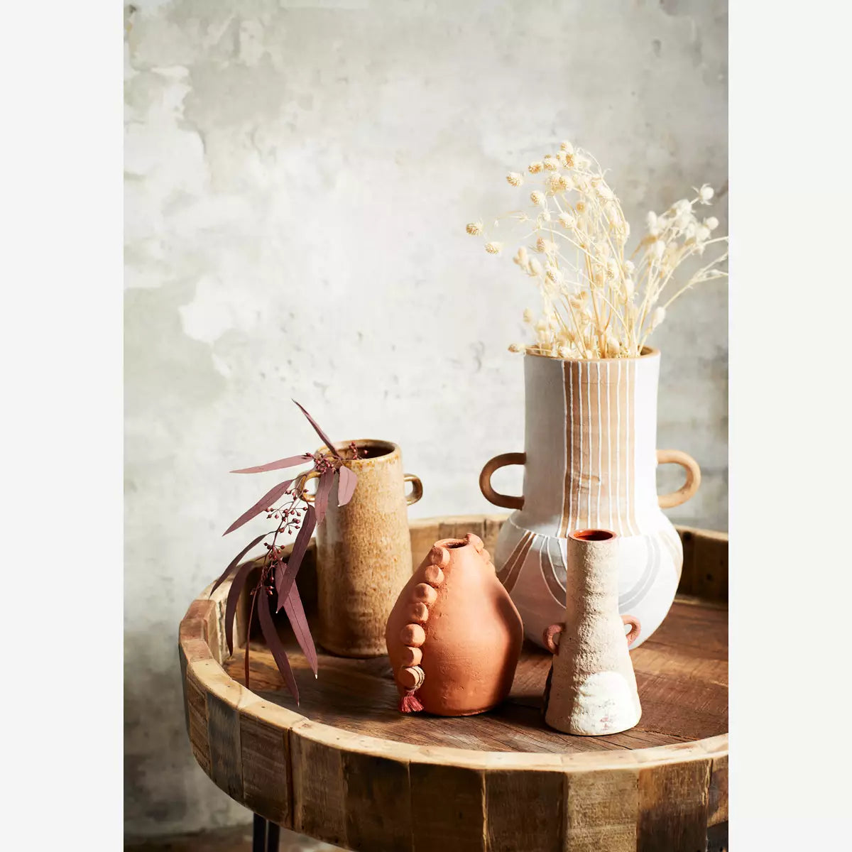 Terracotta Vase With Handles Grey, Terracotta, White Madam Stoltz