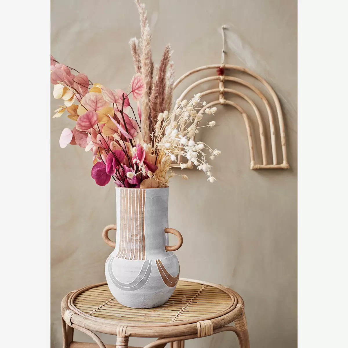 Terracotta Vase With Handles Grey, Terracotta, White Madam Stoltz