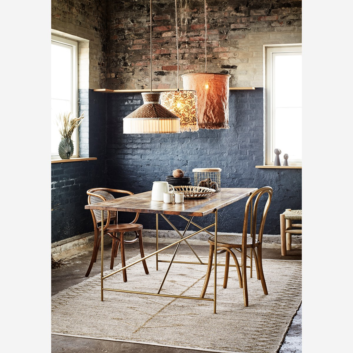 Linen Cotton Lampshade With Fringes Petrol - Madam Stoltz