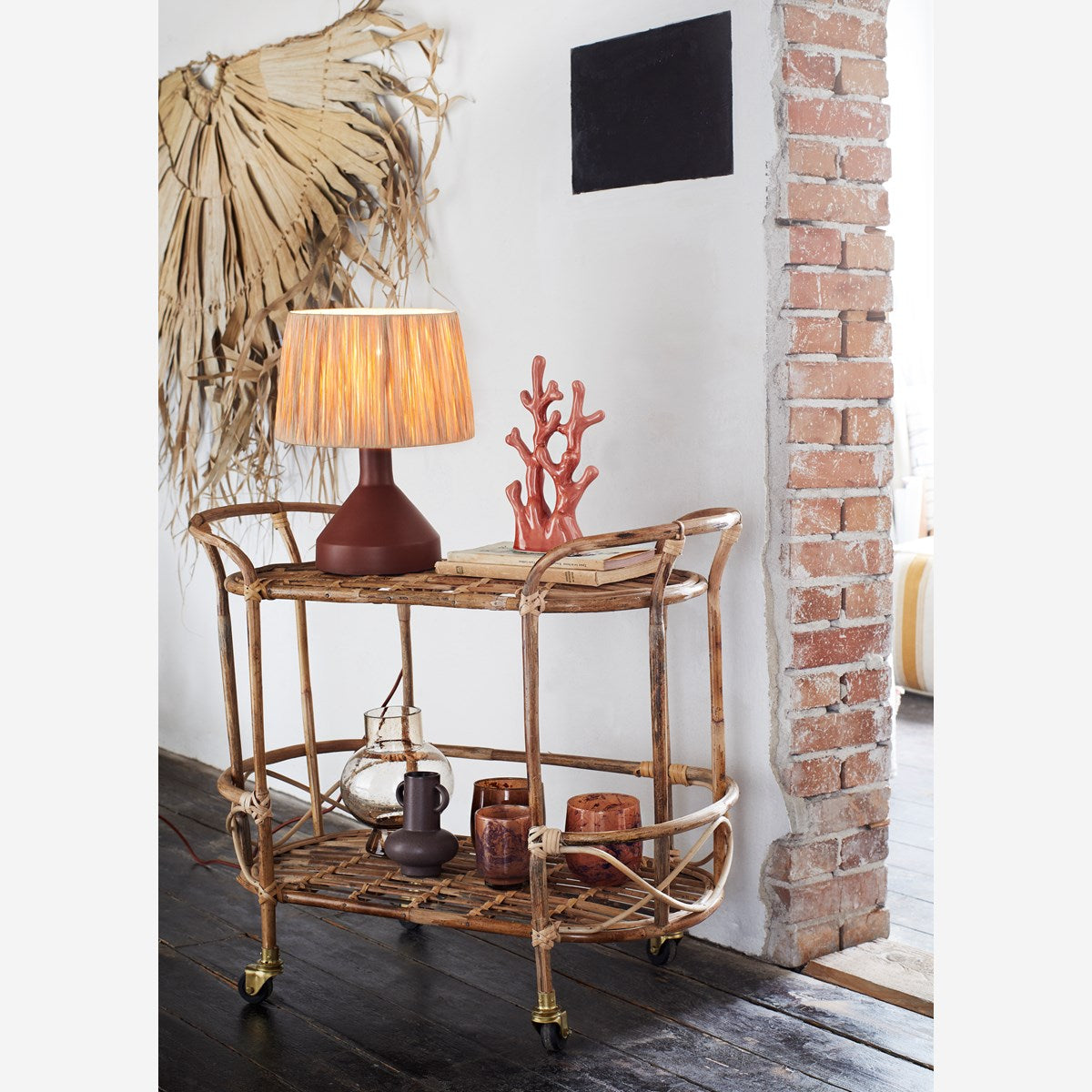 Iron Table Lamp Brick With Raffia Shade
- Madam Stoltz