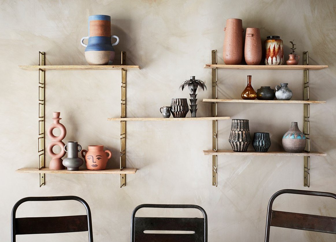Wall Rack With Wooden Shelves