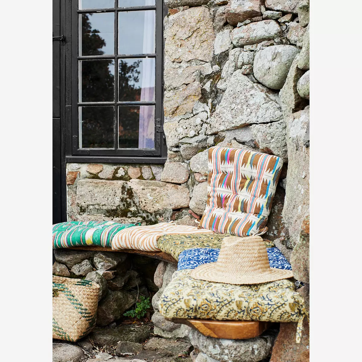 Printed Cotton Seat Pad Blue, White