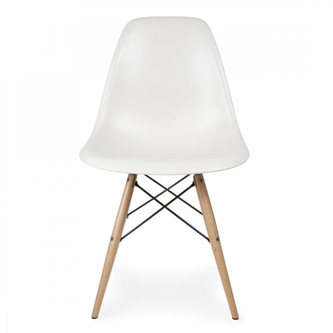 Charles Ray Eames Style DSW Side Chair  White - Natural Legs