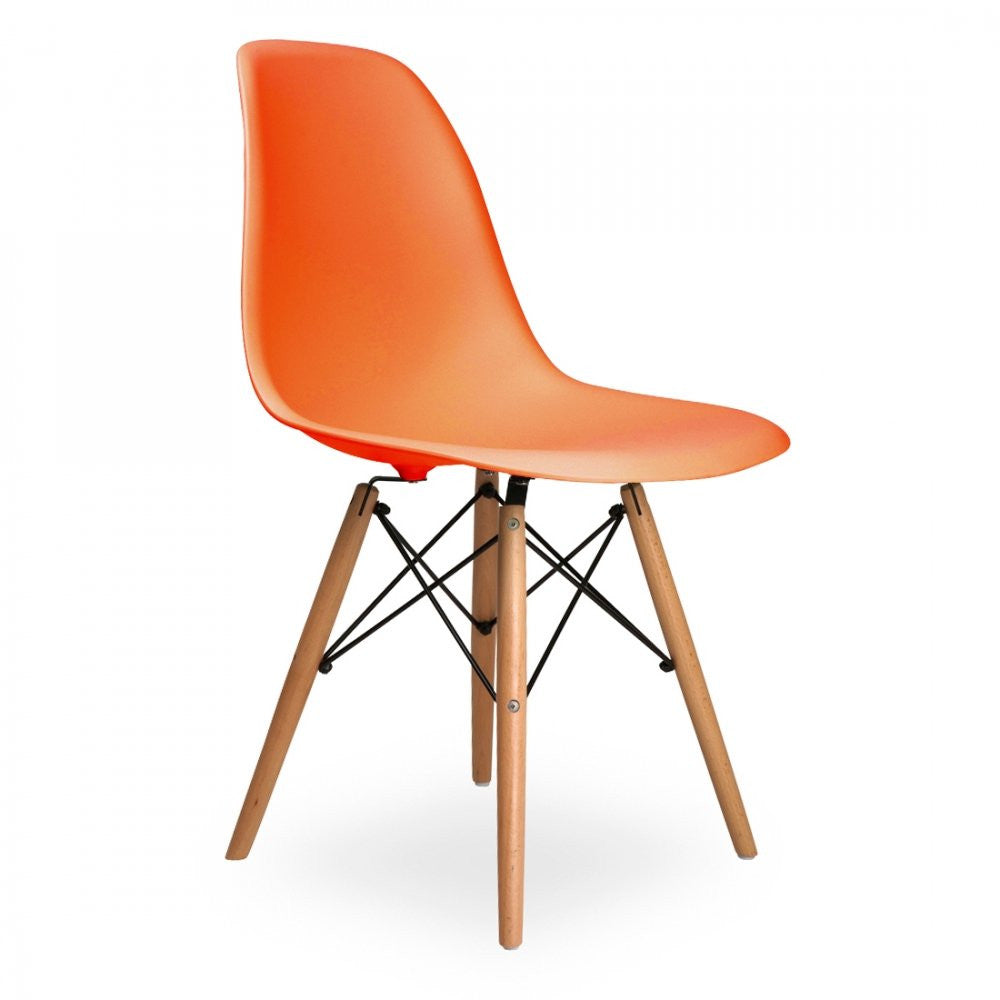 Charles Ray Eames Style DSW Side Chair  Orange - Natural Legs