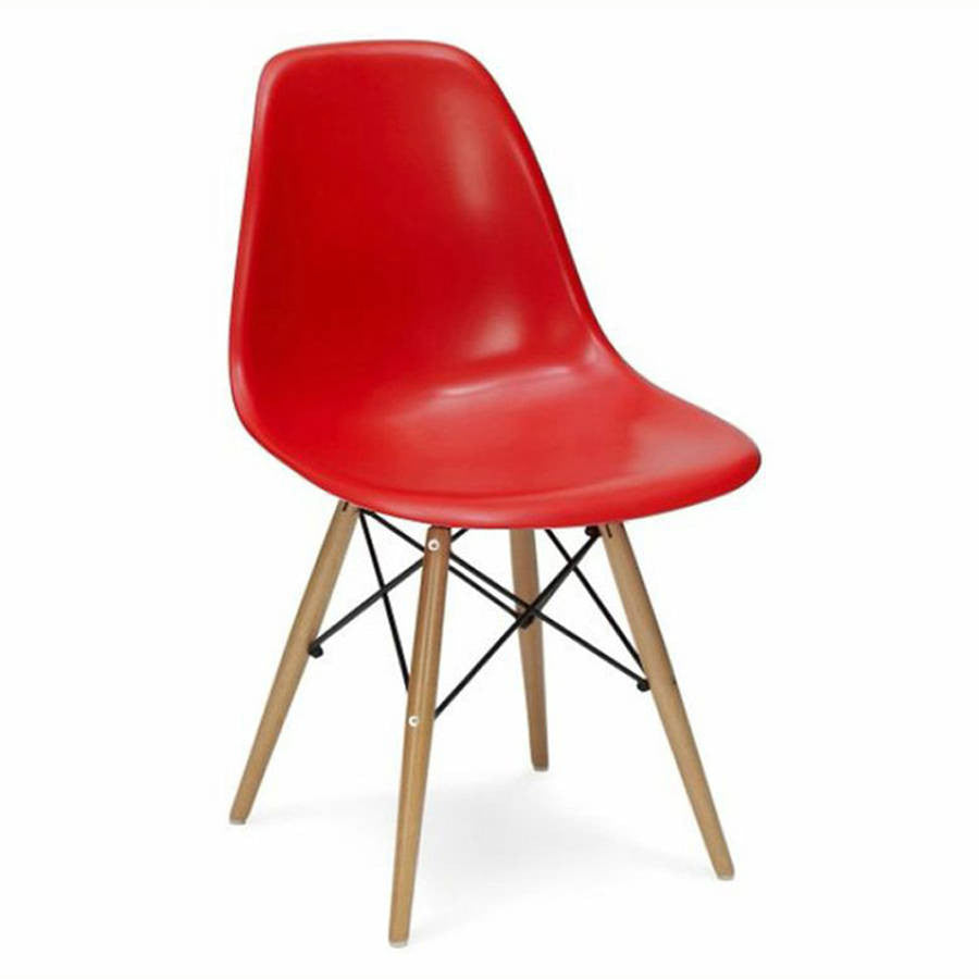 Charles Ray Eames Style DSW Side Chair  Red - Natural Legs