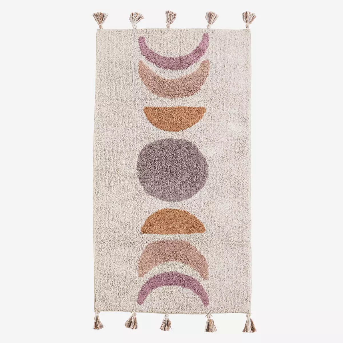 Tufted Cotton Runner With Tassels Lilac, Tan, Dusty Rose