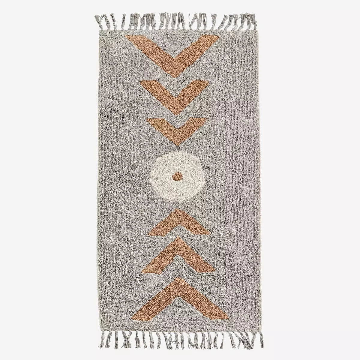 Tufted Cotton Runner With Tassels Grey, Ivory, Caramel