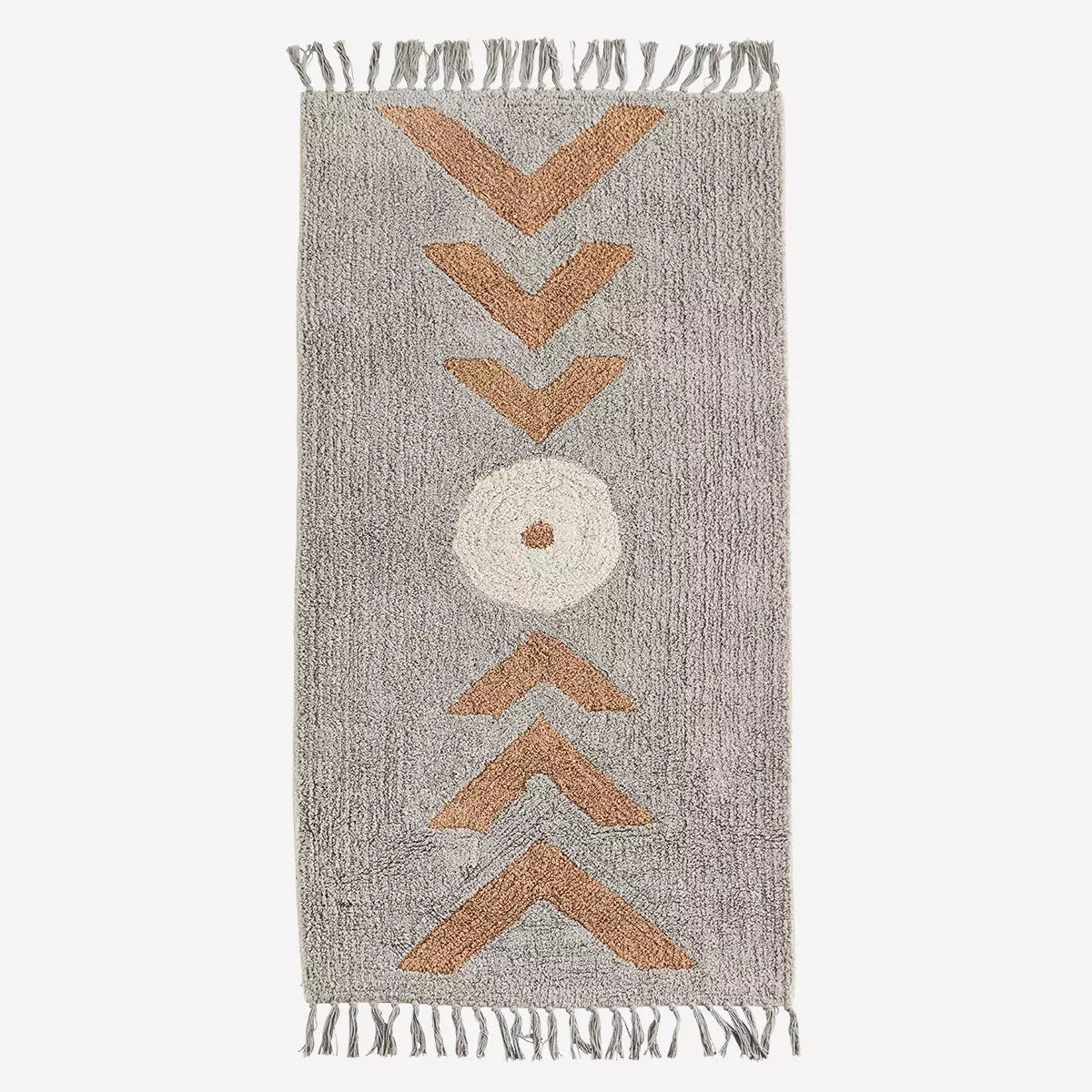 Tufted Cotton Runner With Tassels Grey, Ivory, Caramel