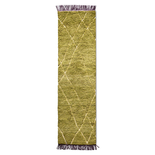 HKliving Hand Knotted Woolen Runner Olive / Purple (80x300)