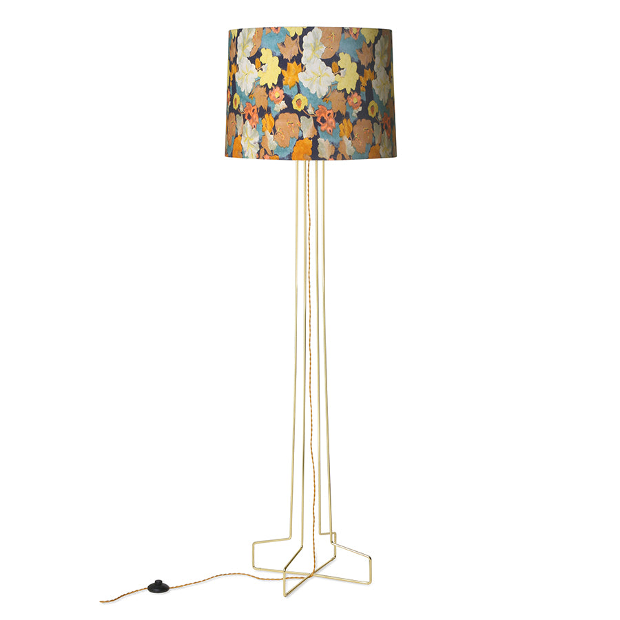 HKliving Metal Wire Floor Lamp Base Brass Floral Shade