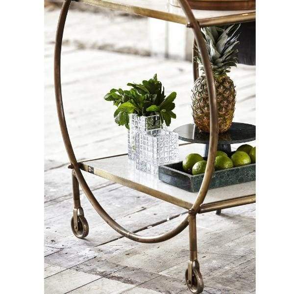 White Marble And Brass Circular Trolley - Madam Stoltz